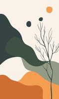 A painting of a tree in the middle of a field vector