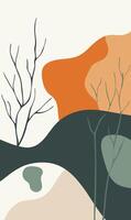 A painting of trees and a mountain range vector