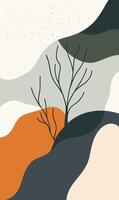 A painting of a tree on a hill with a mountain in the background vector