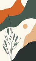 A painting of a tree and mountains in the desert vector