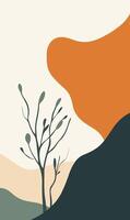 A painting of a tree with leaves on a hill vector