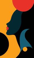 A woman's face with a red and orange circle on it vector