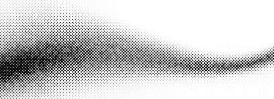 Black halftone wave background. Abstract grainy fluid texture. Dotted curved dot flow wallpaper. Grit swoosh overlay element for poster, banner, template, brochure, flyer, leaflet. vector