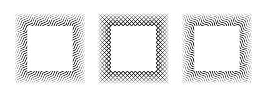 Black wavy and zig zag square frame set. Striped geometric minimalist border collection Thin line picture frame bundle. Simple boarder element pack for photo, cadre, poster, card, decor vector