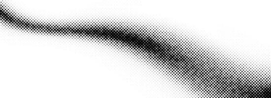 Black halftone wave background. Abstract grainy fluid texture. Dotted curved dot flow wallpaper. Grit swoosh overlay element for poster, banner, brochure, flyer, leaflet, template. vector