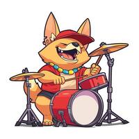 Dog in Illustration Character Playing Drums with Joy vector