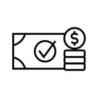 stack of coin and banknotes with checkmark icon vector