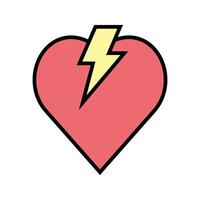 heart with a lightning bolt illustration of a defibrillator heart attack icon vector