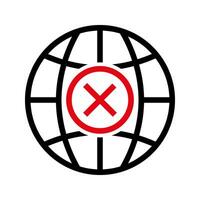 globe with cross symbol internet error and lost connection icon vector