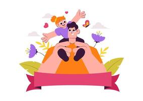 Joyful Father's Day Scene with Dad and Kid Playing in Flat Design vector