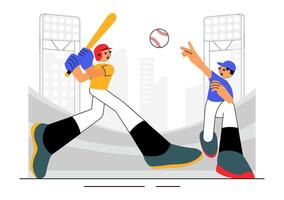 Baseball Player in Action Illustration with Bat and Glove on Stadium Background vector