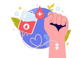 Flat Style Illustration of a Person Giving Blood to Save Others vector