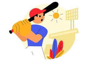 Sporty Baseball Player Art on a Court Stadium Background vector