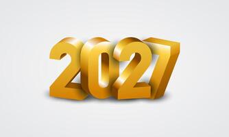 3D Realistic Golden 2027 New Year Number Design on White Background. vector