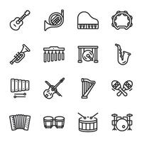 A set of musical symbols including a tambourine, a maraca, a drum, a keyboard vector