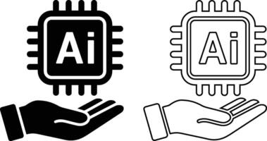 Icon of AI Processor Chip in Open Hand vector