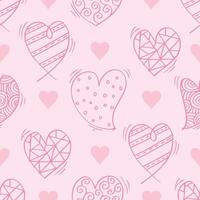 Seamless pattern with hand drawn hearts on pink background. vector