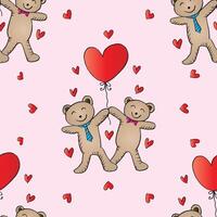 Seamless pattern with teddy bears and hearts. vector