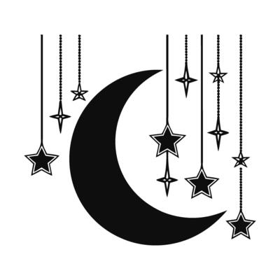 Crescent Moon with Hanging Stars Illustration