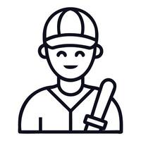 Baseball Player Icon, Smiling Face, Outline Illustration vector