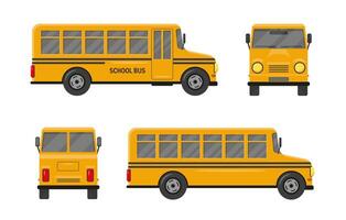 Yellow school bus illustration on white background. Side, front and back view. Back to school concept. vector