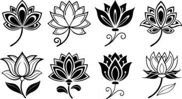 Lotus Flower Clipart in Black for Print and Digital Use vector