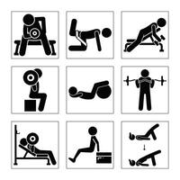 Set Of Pictograms Showing Different Types Of Exercises And Workouts With Weightlifting vector