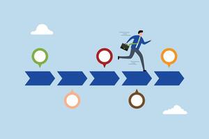 Timeline project planning, businessman running on project timeline milestones. vector