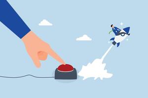 Launch startup rocket, businessman hand push start to launch startup rocket. vector
