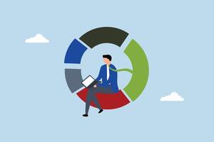 businessman working with computer laptop on pie chart. vector