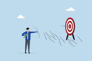 Practice develop success, businessman practicing archery with mistakes until success. vector