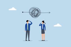 Complicated problem, business people thinking with chaos messy tangle knot. vector