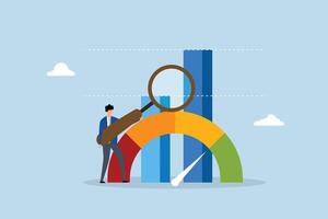 KPI key performance indicator, businessman magnify benchmark metric graph scale. vector