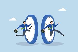 Time management, businessman jump into clock to the future. vector