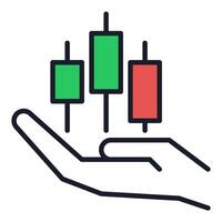 Candlestick Pattern Chart on Hand colored icon or design element vector