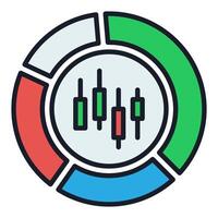 Candlestick Trading Chart inside Pie Chart colored round icon or design element vector