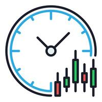 Candlestick pattern chart with Clock colored icon or symbol vector