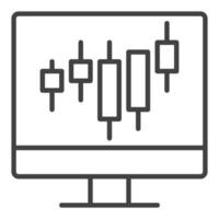 Computer with Candlestick Trading Chart icon or sign in thin line style vector