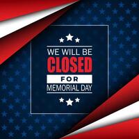 Banner Memorial day background design with we will be closed text vector