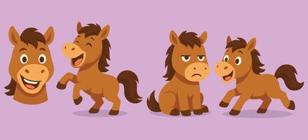Set of Cute Horse With Various Expression and Pose Cartoon Characters vector