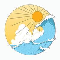 Illustration of big waves in summer with flat style, suitable for use as stickers or summer party invitation cards vector