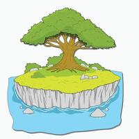 Illustration of an island with a big tree, suitable for stickers or summer party invitation cards vector
