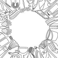frame with cleaning objects and copy space. Card with sanitation items in doodle style. vector