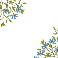 background with blue flowers and leaves. Spring botanical illustration for cards and invitations with space for text. vector