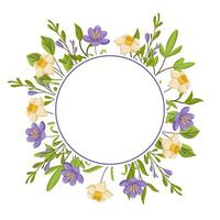 frame with delicate flower buds and leaves. Spring botanical illustration for cards, invitations and wedding designs with space for text. vector
