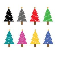 set of cartoon Christmas trees, pines for greeting card, invitation,banner, web. New Years and xmas traditional symbol tree with vector