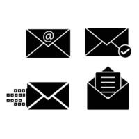 Set of mail envelope icon in linear style. Closed envelope, opened letter, with checkmark and email. Editable stroke. E-mail icon, sign of an incoming unopened message. vector