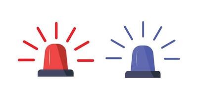 Police flasher, siren set. Red and blue sirens, flashers ambulances. Icons for alarm or emergency cases. Collection of alert flashing lights in a flat style. vector
