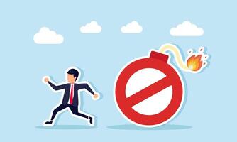 Businessman chased by a bomb with a warning label, illustration of the importance of avoiding prohibited rules to prevent legal issues vector