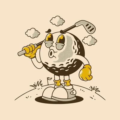 Funny Retro Golf Ball Character with happy Expression